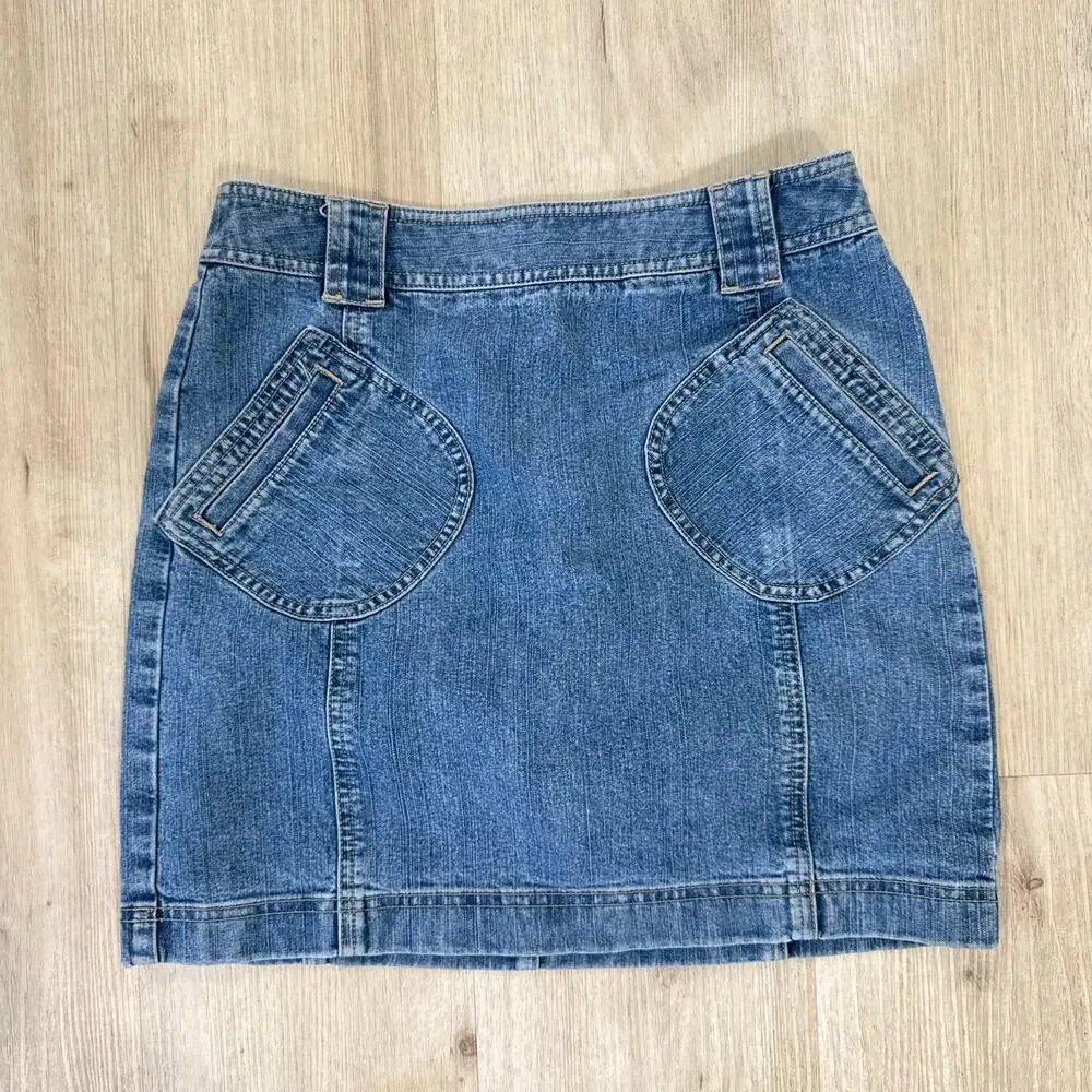 LOFT Denim Mini Skirt Patch Pocket Y2K 90s Casual Jean Skirt Size 2
